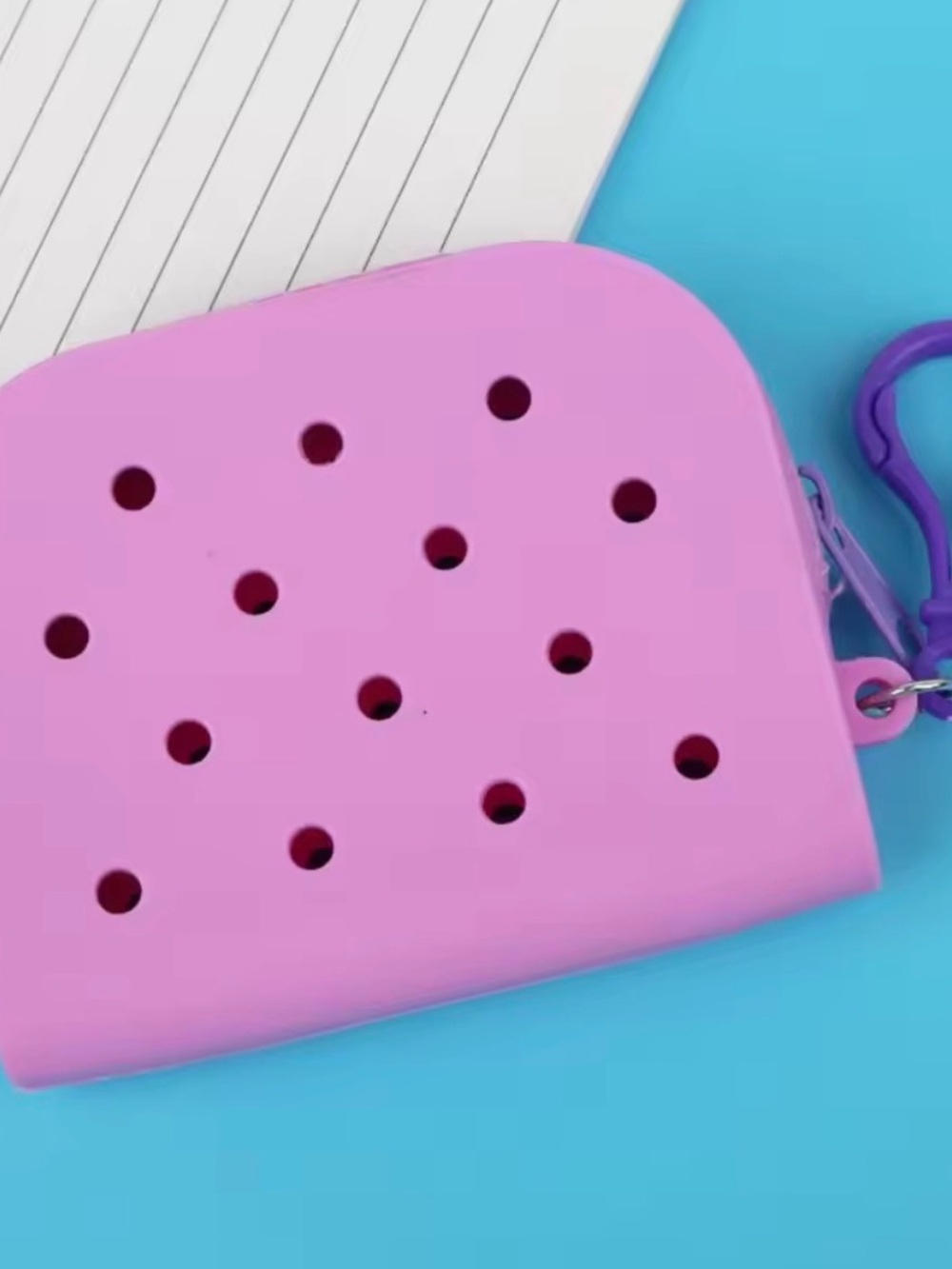 Pink Silicone Pouch with Purple Clip